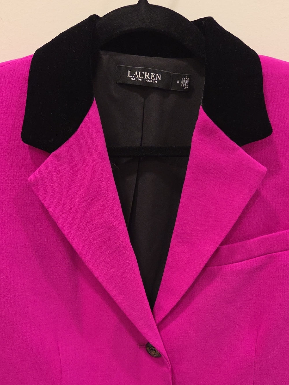 LAUREN Ralph Lauren Bright Fuchsia Blazer with Black Velvet Collar